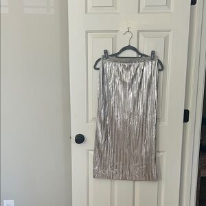 Anthropologie Metallic Silver Pencil Skirt
